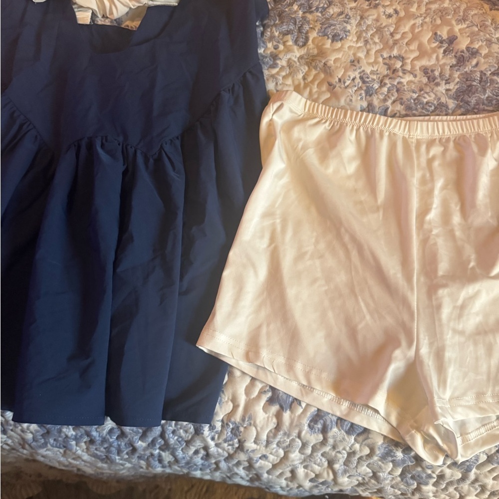 Navy Blue Tennis Dress with White Straps - Picture 7 of 10